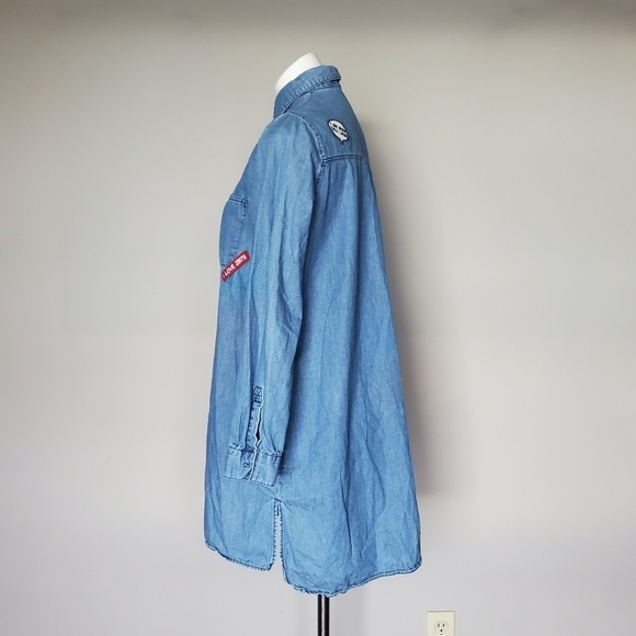 Zara Denim Patch Shirt Dress Button Down Collared Blue Womens Size Small - Picture 8 of 12
